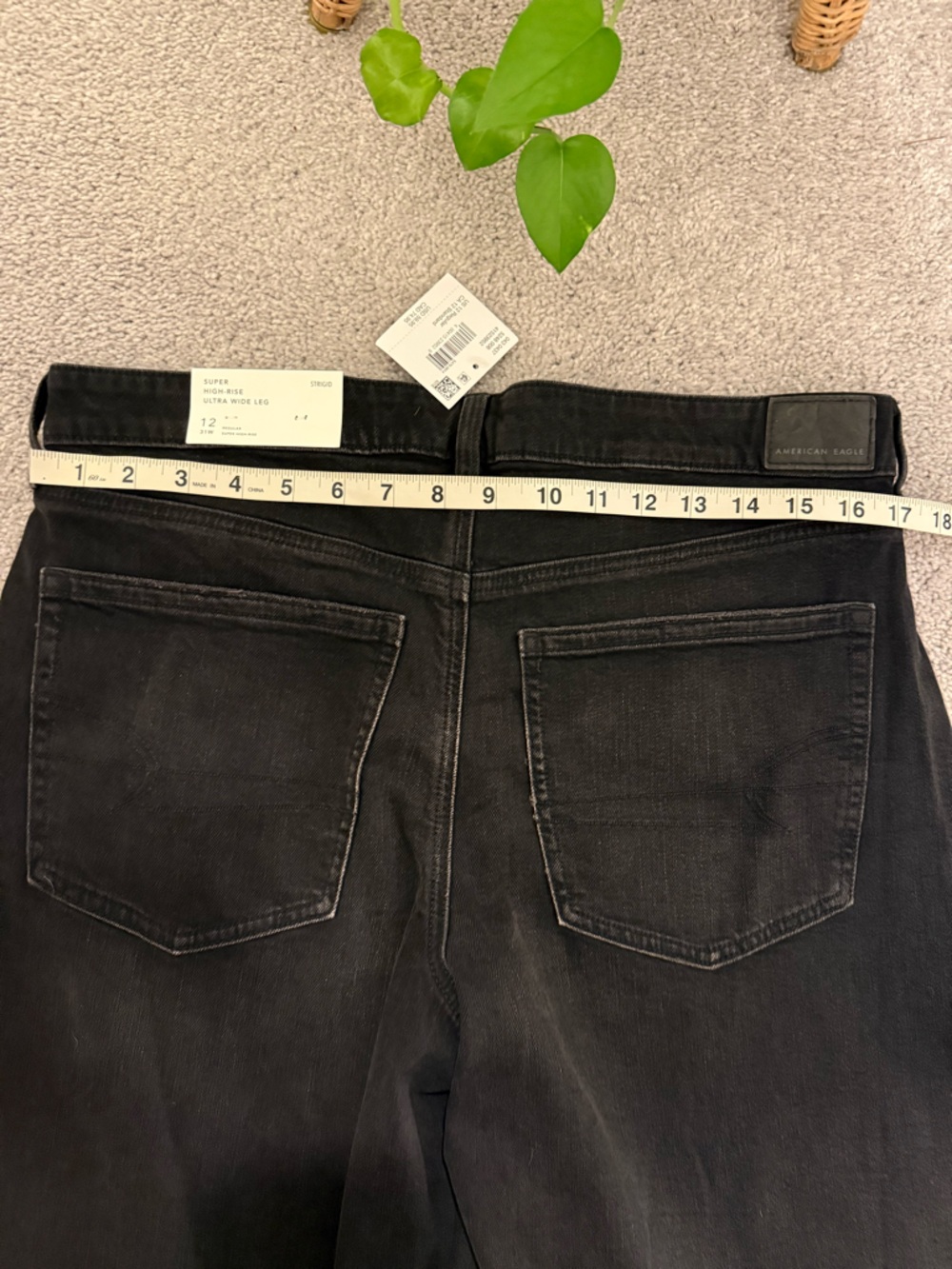 NWT Sz 12R American Eagle "Strigid" Super High Rise Ultra-Wide Leg Charcoal Jean - Picture 11 of 15